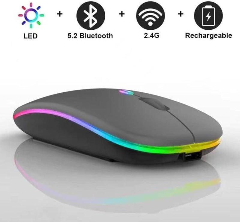 Guiheng Wireless Bluetooth Mouse,LED Dual Mode Rechargeable Silent Slim Laptop Mouse,Portable(BT5.2+USB Receiver) Dual Mode Computer Mice,for Laptop,Desktop Computer,ipad Tablet,Phone,TV (Grey) - Image 3